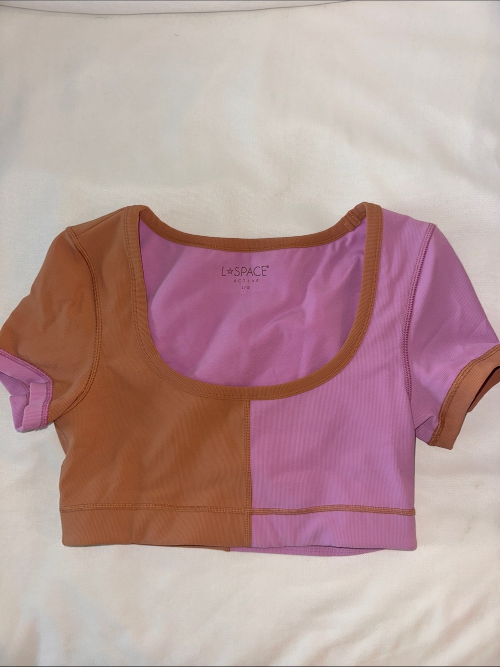 l*space active wear Two-Tone top in Mauve & Tan